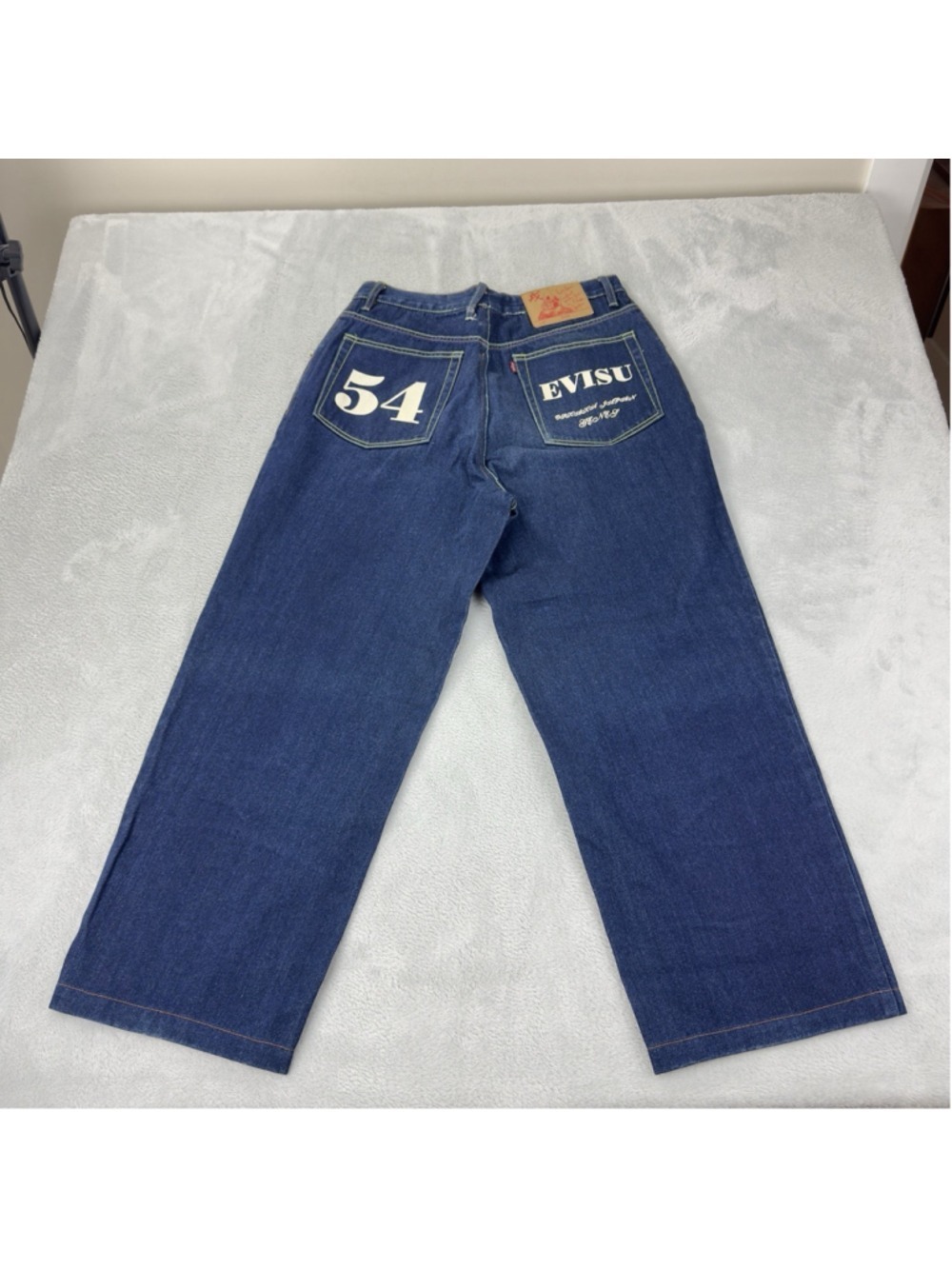 Vintage Evisu Men's Size 32 W X 27 L Button Fly Straight Wide Leg Denim Jeans